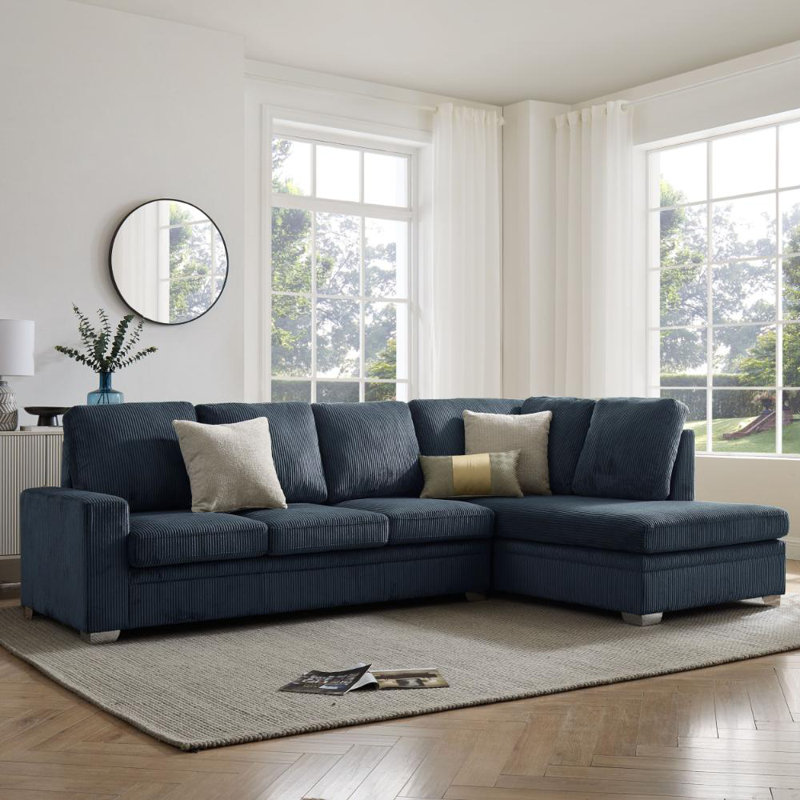 Alcott Corner Sofa, Blue Corduroy, Right Hand Facing