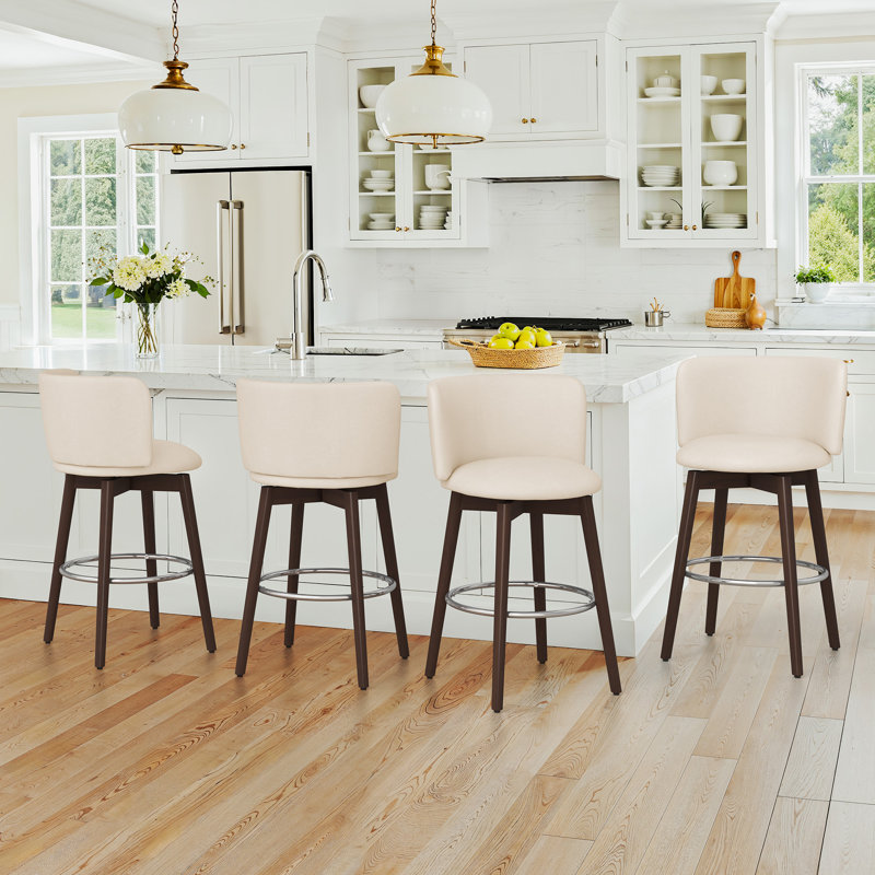 Patrick Swivel Counter & Bar Stool, Ivory Faux Leather Seat/Dark Brown Frame