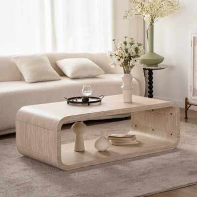 Table basse 48 po en bois clair avec rangement ouvert