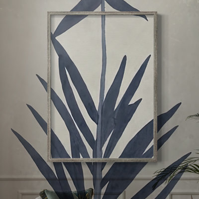 Navy Pressed Flowers I Framed Print - Solid Wood