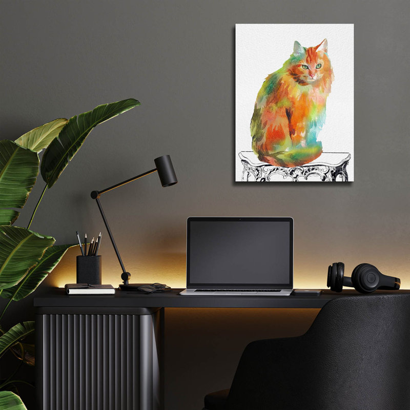  «Watercolor Cat On Table F» par Jean Plout, art mural en verre acrylique, H 16 po x l 12 po x P 0,13 po