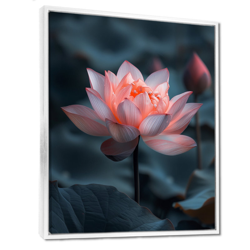 Verre Serenity Lotus I - art mural Lotus, Cadre flottant blanc, H 30 po x l 40 po