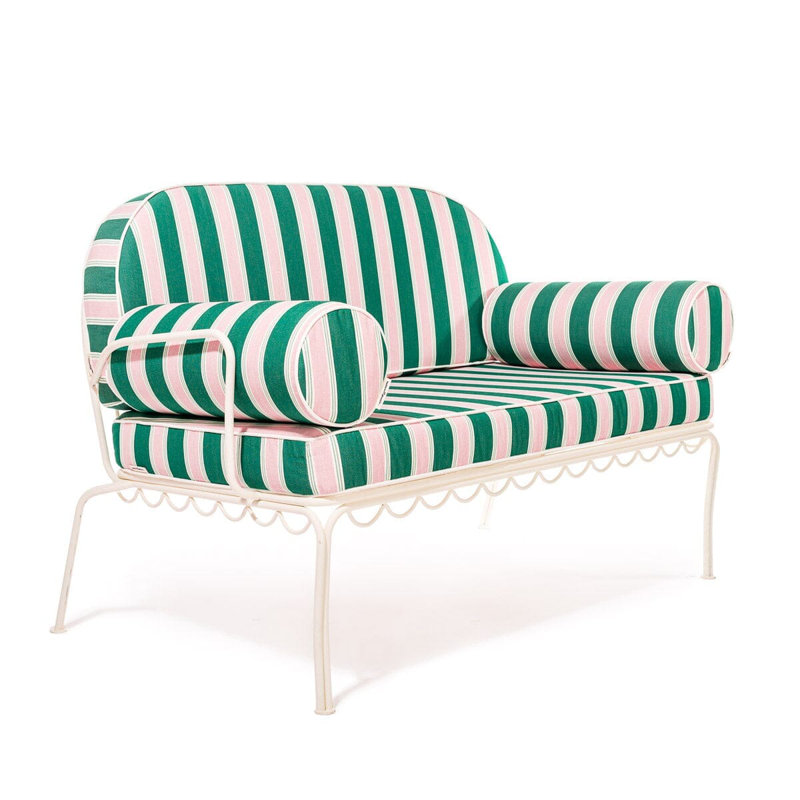 Love Seat Slip Cover Set, Green/Pink Striped Acrylic