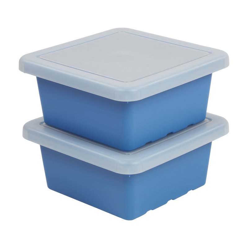 ECR4Kids Stackable Square Bins with Non-Snap Lids, Multipurpose Organization, 2-Pack, French Blue