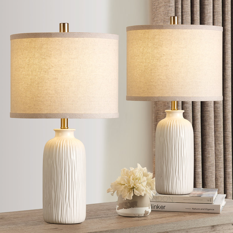 Ensemble de 2 lampes 21 po en céramique émaillée blanc ivoire