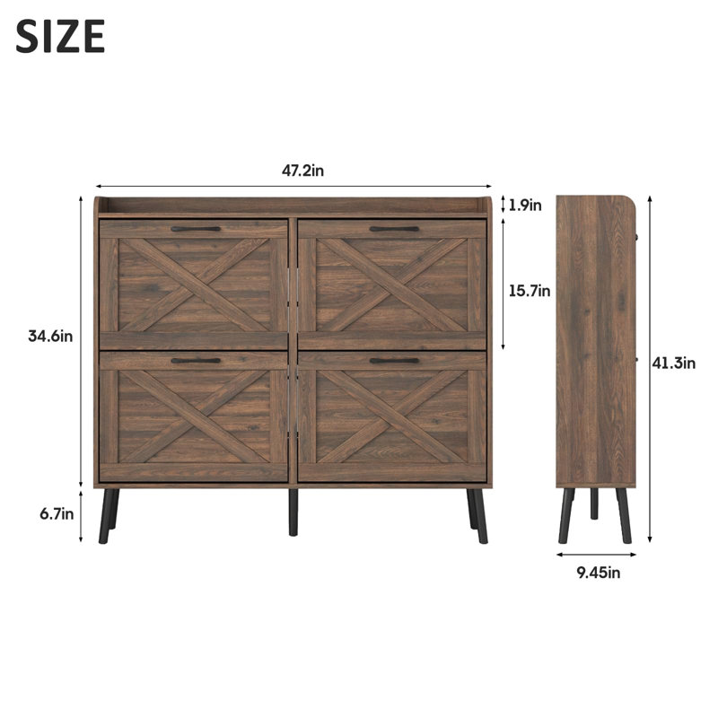 24 Pair Shoe Storage Cabinet, Dark Brown Wood