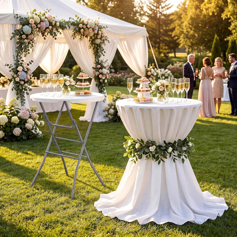 Table de cocktail pliante 32 po, table haute ronde en PEHD avec structure en métal et pieds verrouillables, table de bar pliante pour les événements intérieurs et extérieurs de patio, blanc