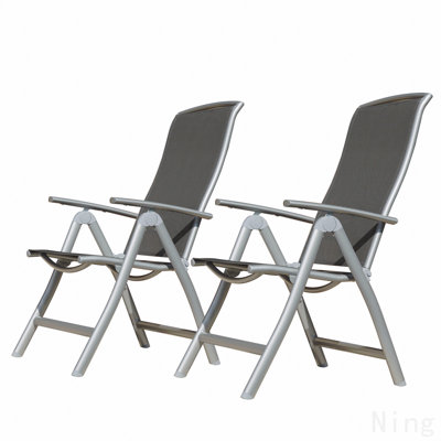 Ensemble de 2 chaises de patio pliantes, chaises de patio inclinables d'extérieur à cadre en aluminium pour le jardin, le camping, la plage, la terrasse, chaises de jardin réglables à haut dossier avec siège en tissu textilène, gris foncé