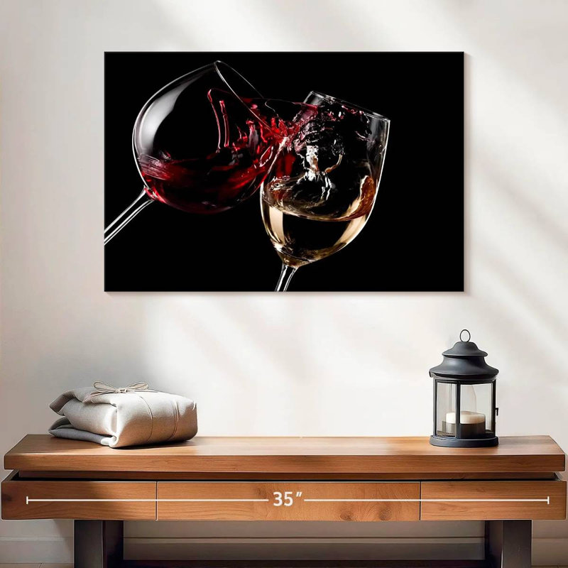 «Red and White Wine Glasses», reproduction sur toile, H 16 po x l 24 po x P 1,25 po