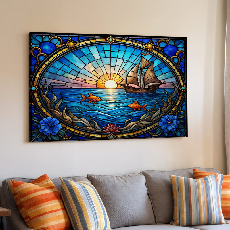 Reproduction d'art sur toile, voilier, coucher de soleil, océan, 30 x 40 in
