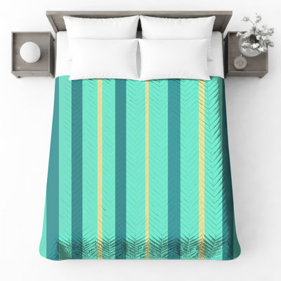 Teal Yellow Stripes Quilted Bedspread All Sizes