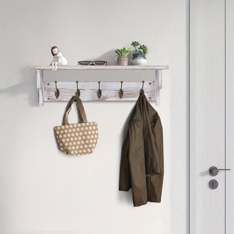 Tablette de 26 pouces avec 5 crochets pour le vestibule et support mural flottant pour maison de campagne