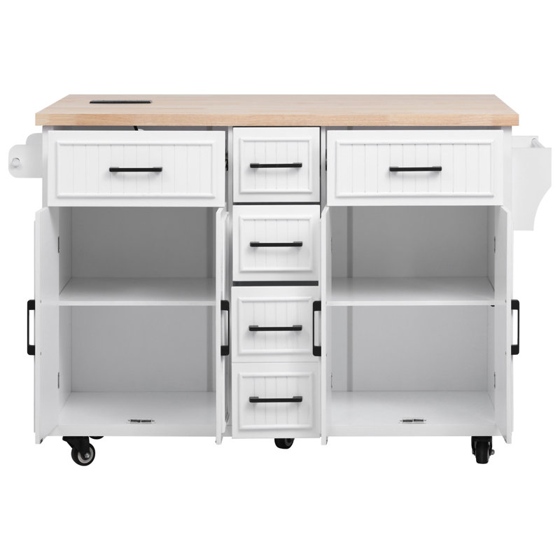 56.5'' Kitchen Island With Drop Leaf, White