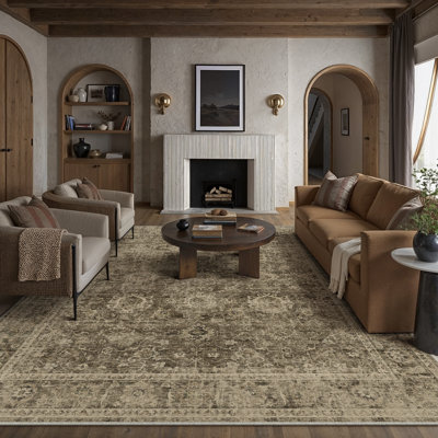 Tapis persan rétro Virelle lavable à la machine et antidérapant