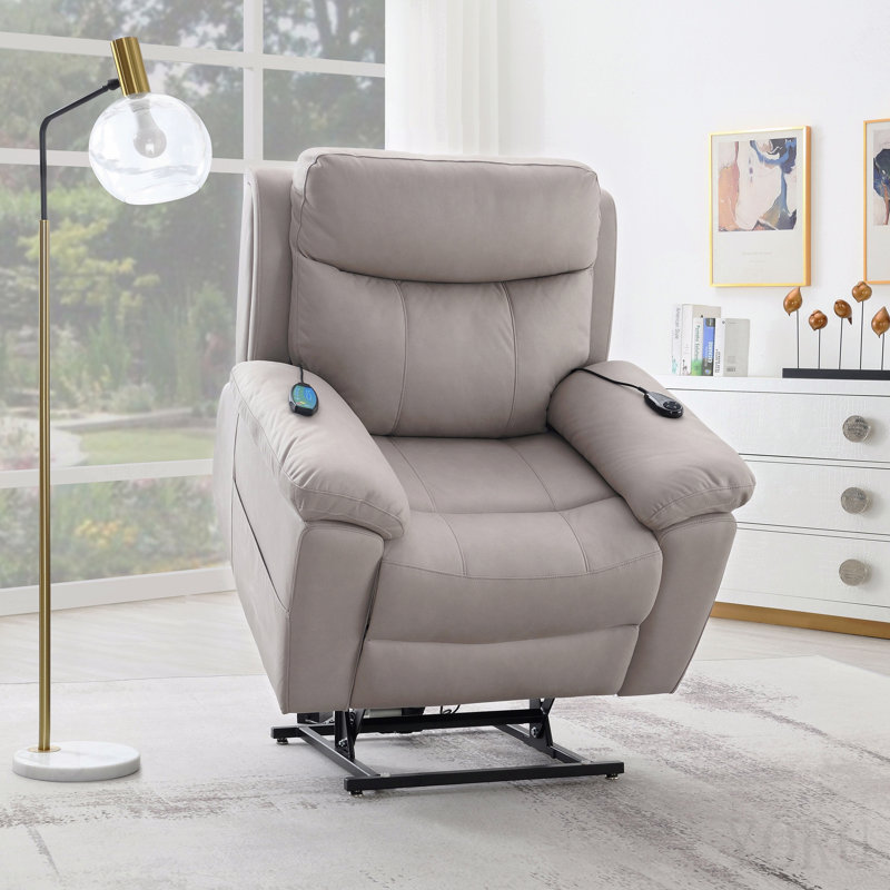 Fauteuil inclinable électrique en microfibre poli Chriki, Gris clair