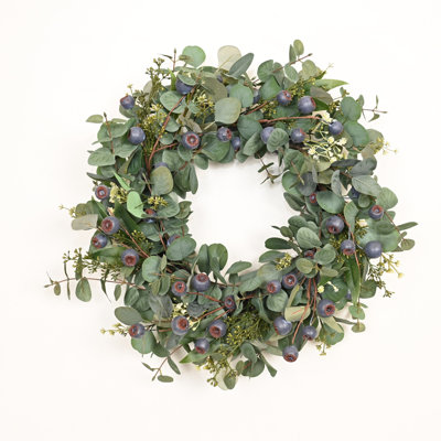 24" Artificial Farmhouse Twig Spring Summer Greenery Eucalyptus Berry Front Door Wreath Wedding Party Decor