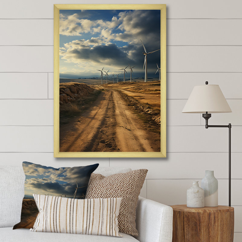 Éoliennes, minimalisme, paysage IV, H 32 po x l 24 po x P 1 po, Cadre doré simple