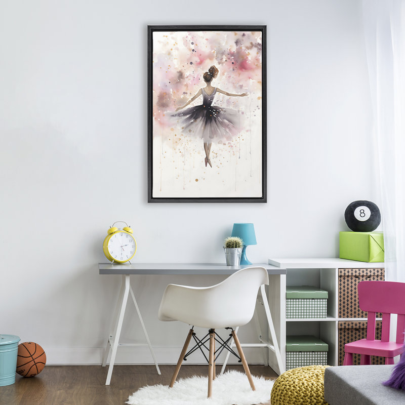 Cadre flottant Watercolor Ballerina Atmosphere, design by Creative Studio, H 31 po x l 21 po, Cadre flottant noir de jais