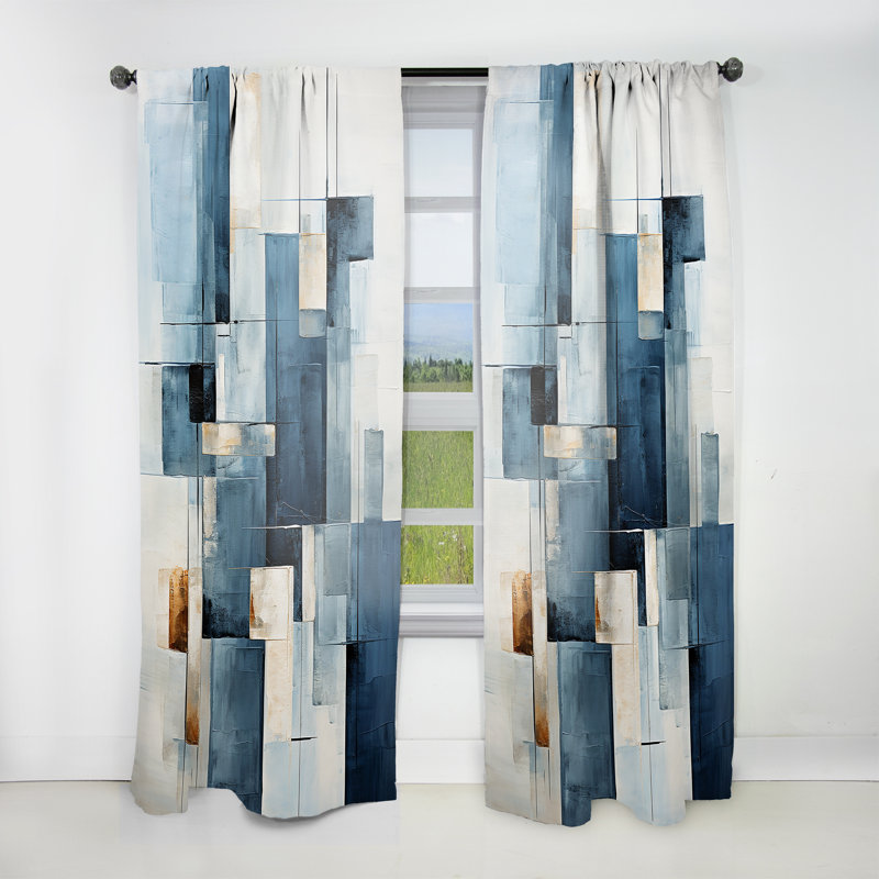 Soren Blue And White Nautical Shapes V - Coastal Minimalism Curtain - Velvet Room Darkening - 1 panel, 52" W x 95" L