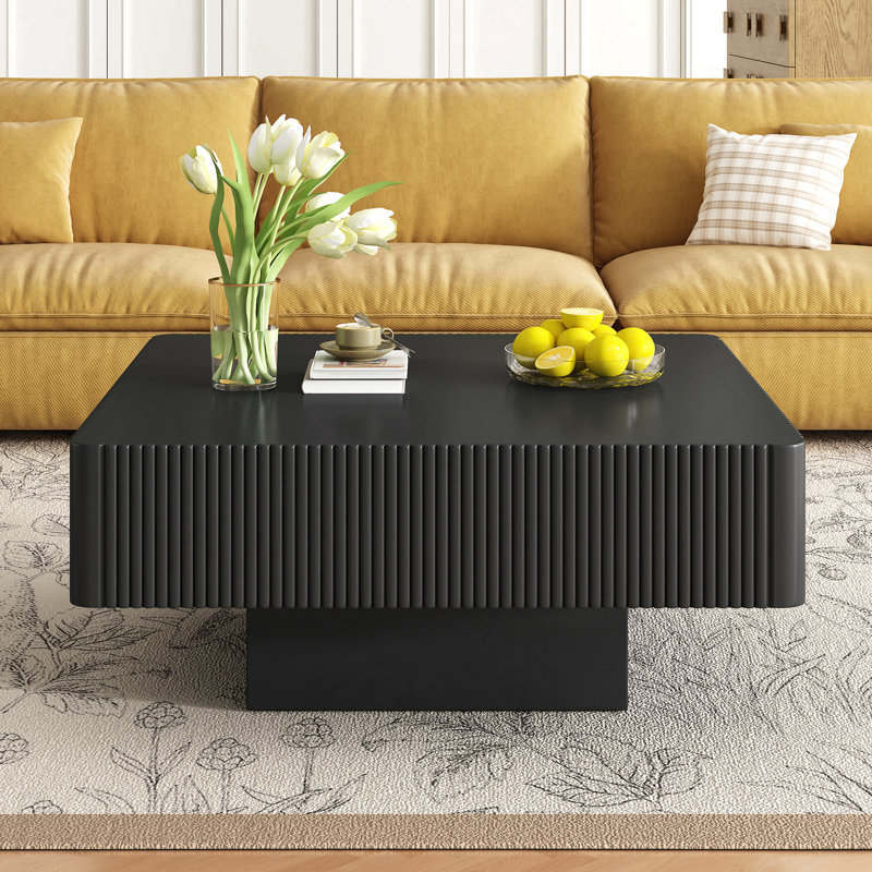 Table basse cannelée élégante 31,6 "avec table de bout moderne de 7,1" avec table basse et table de bout minimaliste avec base robuste pour un salon facile à assembler