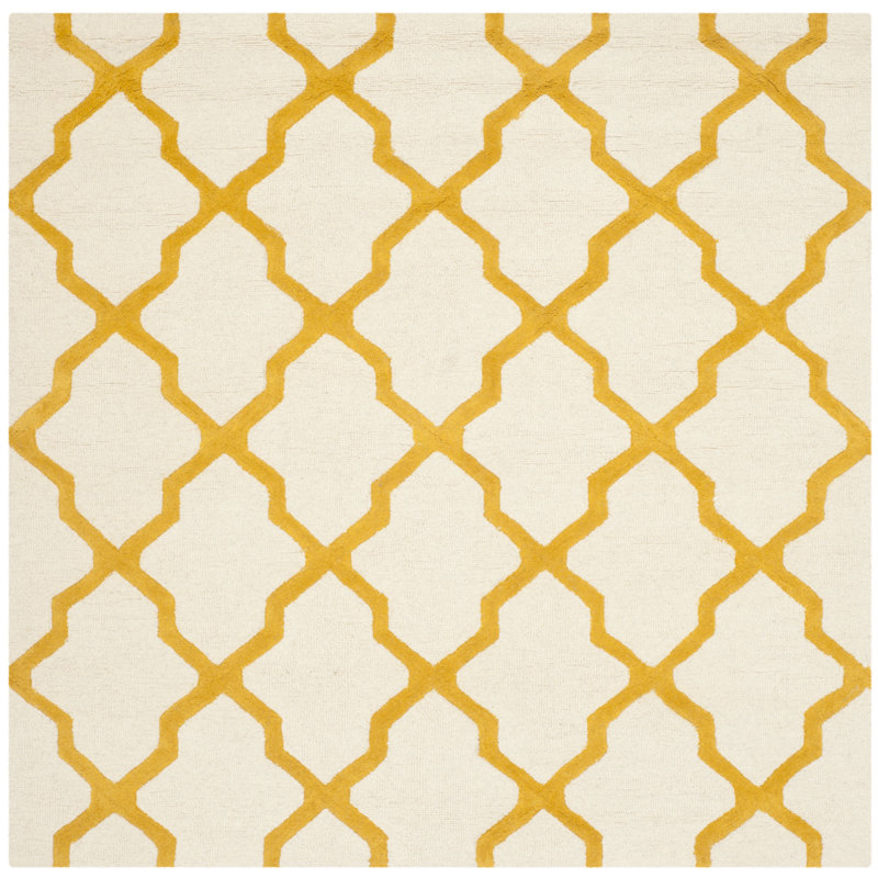 Cannen Hand Tufted Wool Geometric Rug, Square 8', Ivory/Gold