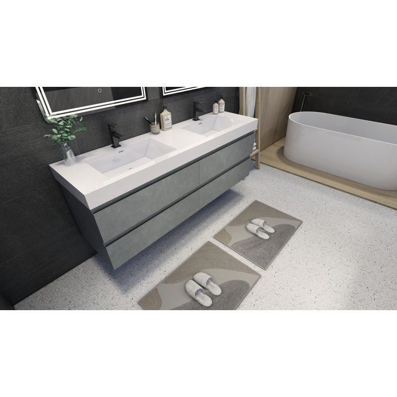 Mitul 70.75'' Double Bathroom Vanity with Acrylic Top, Cement Gray