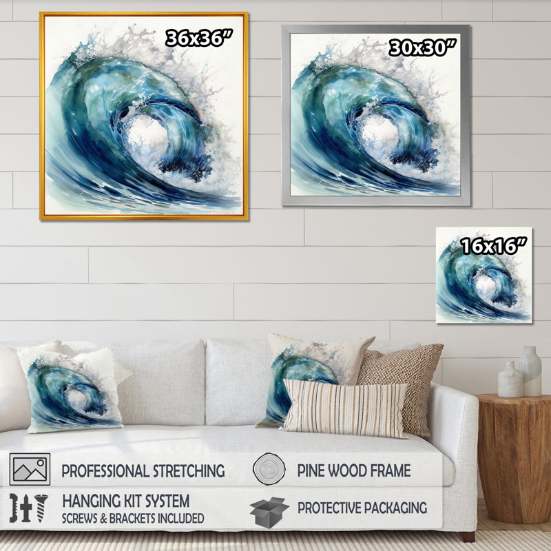 Ocean Wave Movement VI - Modern Beach Canvas Wall Art, 36" H x 36" W x 1.5" D, Wrapped Canvas