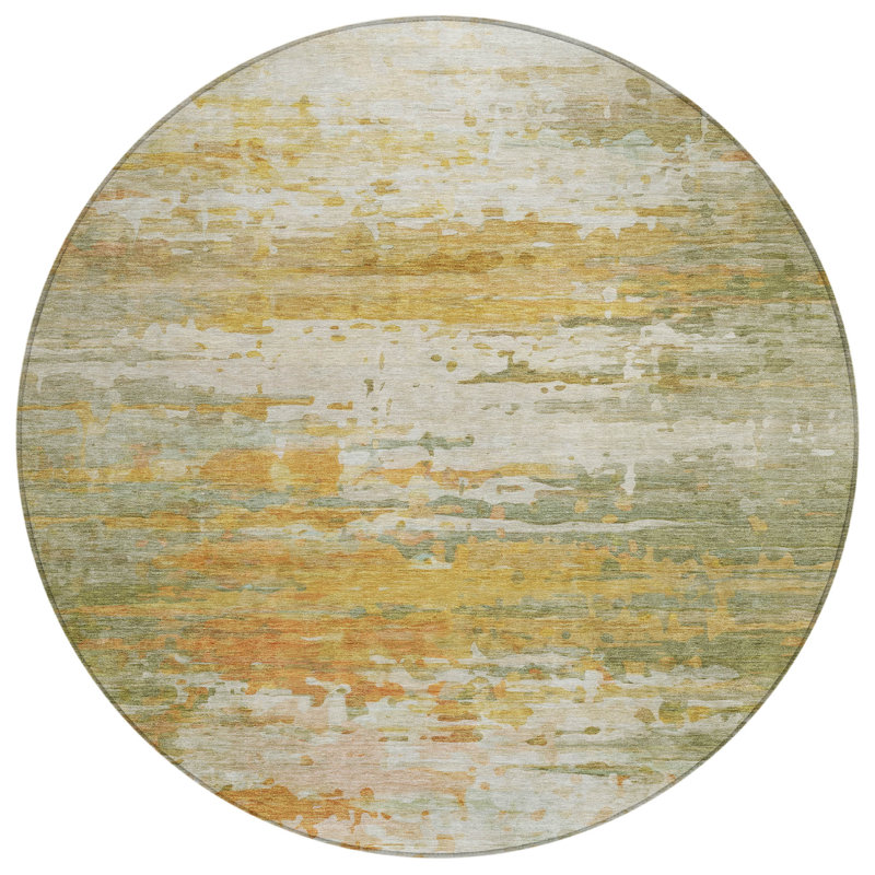 Machine Washable Indoor/Outdoor Xhevrie Aloe Rug, Round 8'