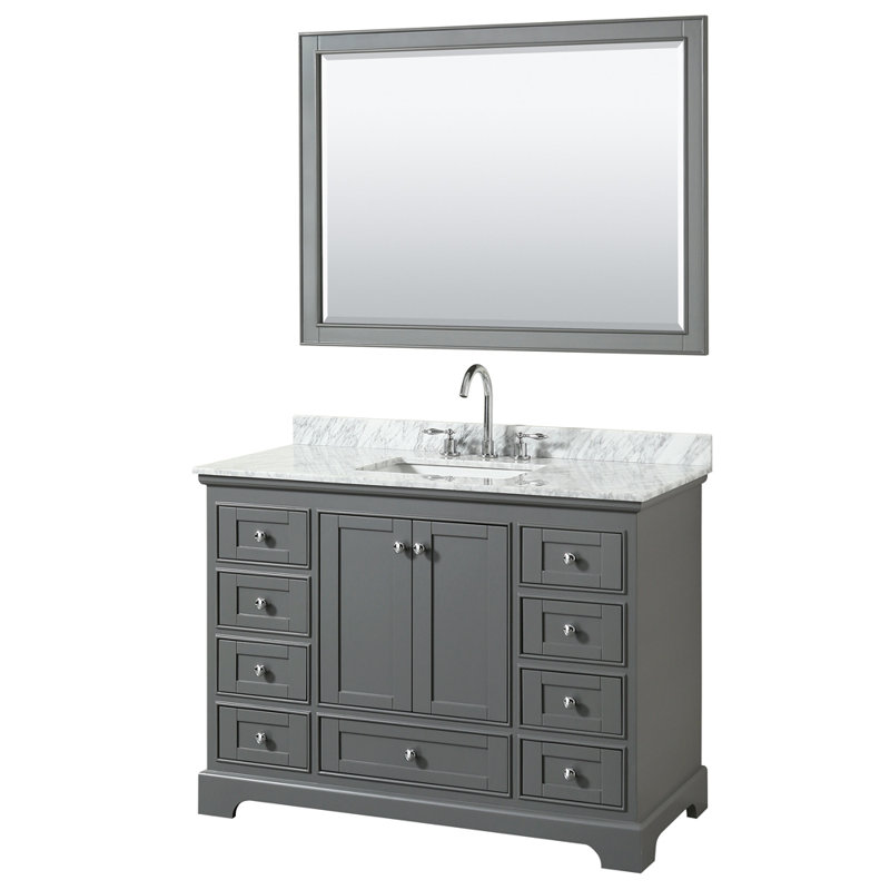 Deborah 48'' Single Bathroom Vanity with Marble Top, Dark Gray, Matte Black