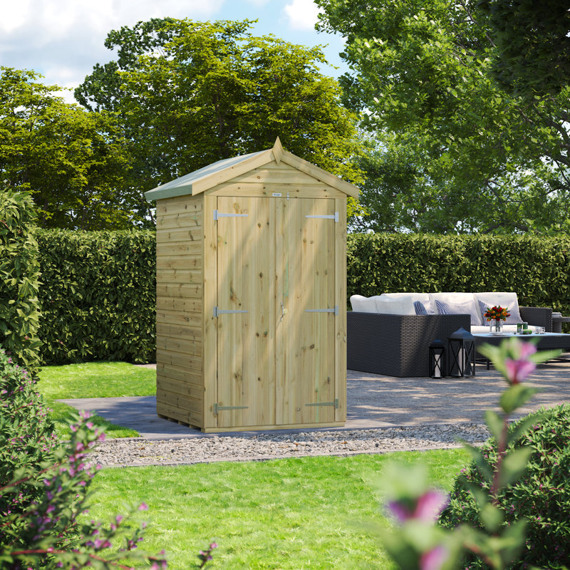 Powersheds 4 x 4ft Premium Pressure Treated Timber Windowless Apex Garden Shed, Double Doors