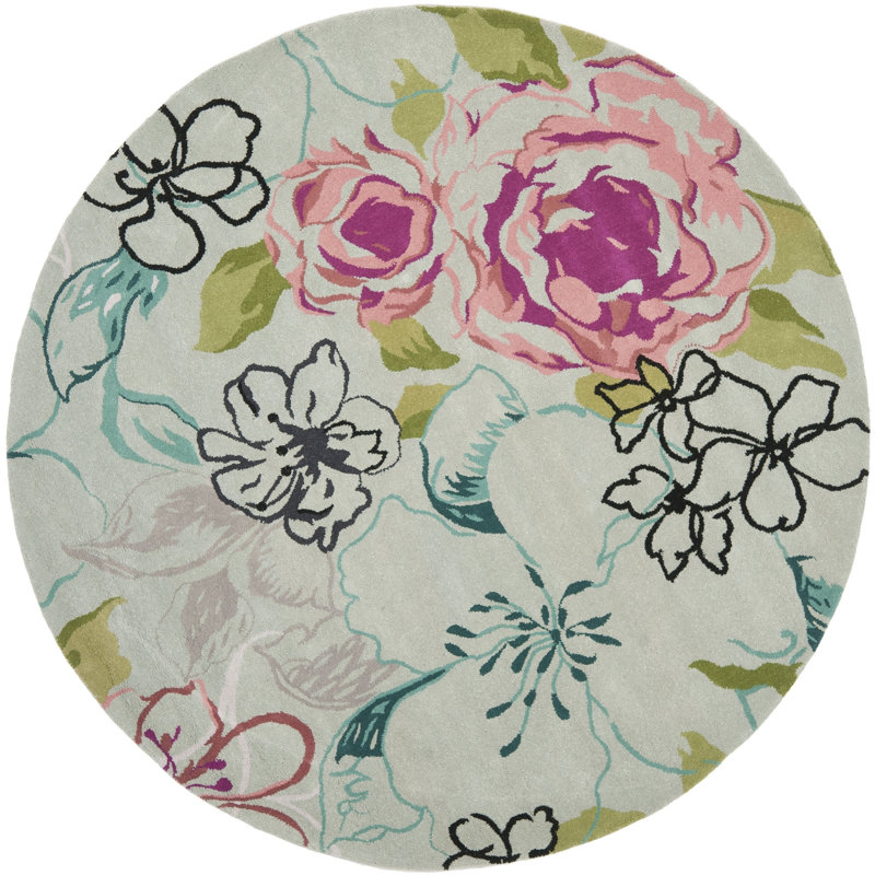 Matthews Hand Tufted Wool Floral Rug, Round 7'