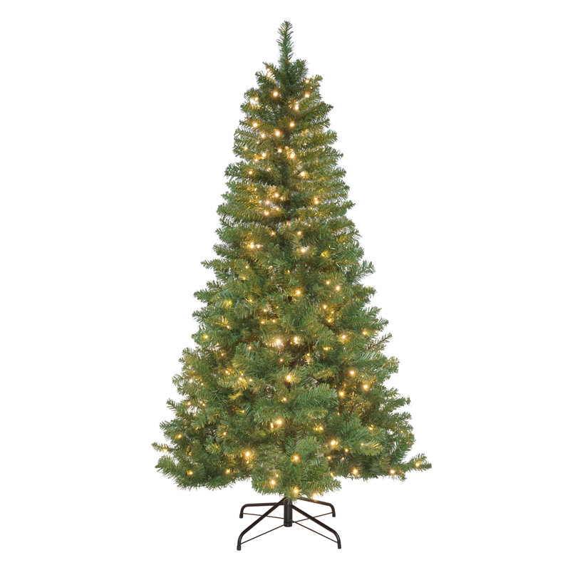 Pre-Lit PVC Artificial Christmas Tree with Warm White LED Lights, 5.91ft H x 3.58ft W