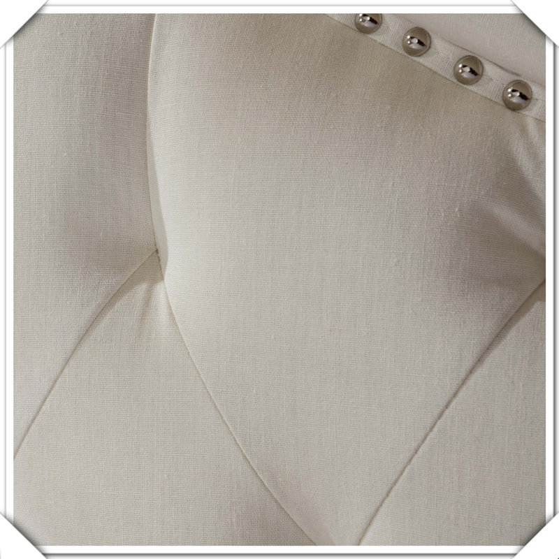 Tufted Upholstered Headboard Metal Legs Nailhead Trim,Queen, Ivory