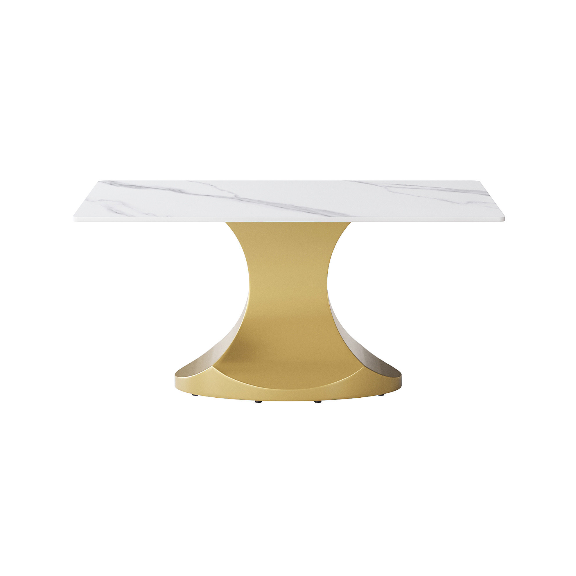Everly Quinn 63" Dining Table With White Sintered Stone Top And Golden ...