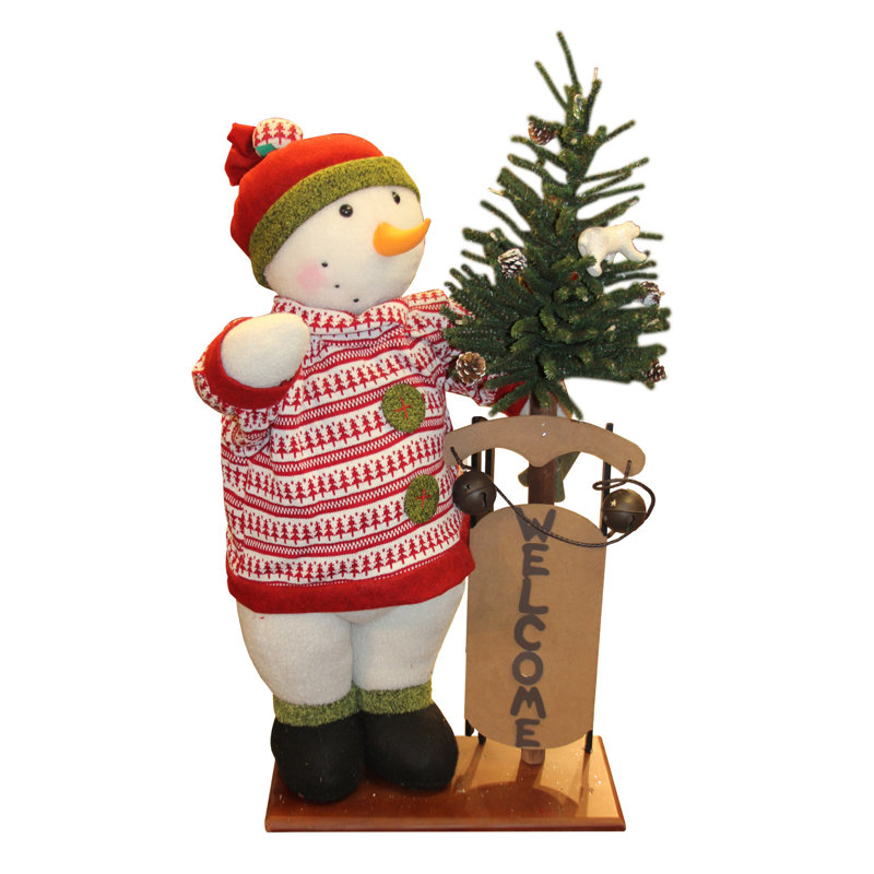 Bonhomme de neige éclairé à piles 3 'avec base en bois