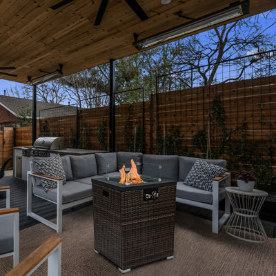 Foyer de jardin avec pare-brise en verre, brûleur en acier inoxydable, pare-pluie et pare-pluie inclus