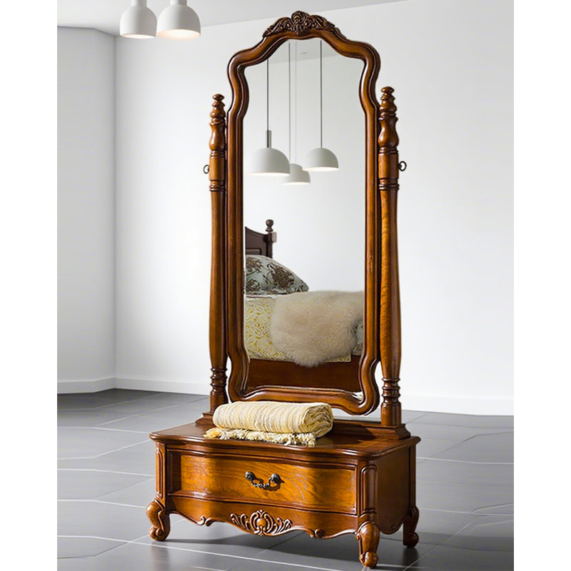Miroir américain en chêne avec tiroirs