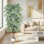 Ficus artificiel bordé de feuilles blanches panachées 5 pi 6 pi 7 pi avec pot à fleurs blanc réaliste pour décoration de bureau-1265027109-1268333253