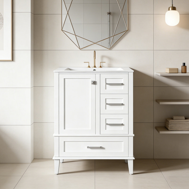 Meuble-lavabo 24,8 po avec lavabo en céramique, Blanc