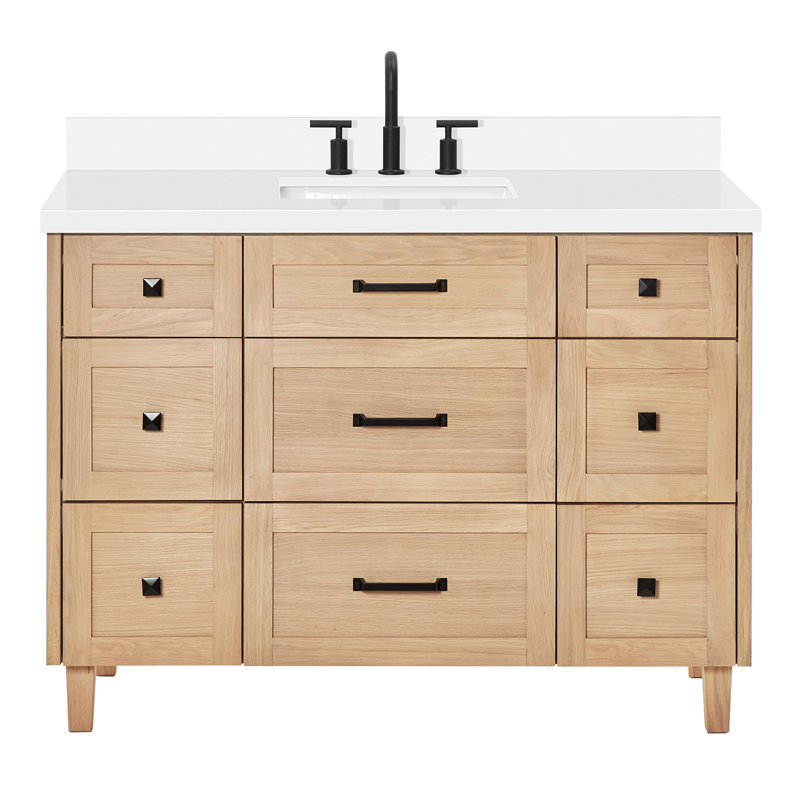 ARIEL Monroe 61 Single Sink Bathroom Vanity with Pure Quartz Top, 49", Matte Black, Oak