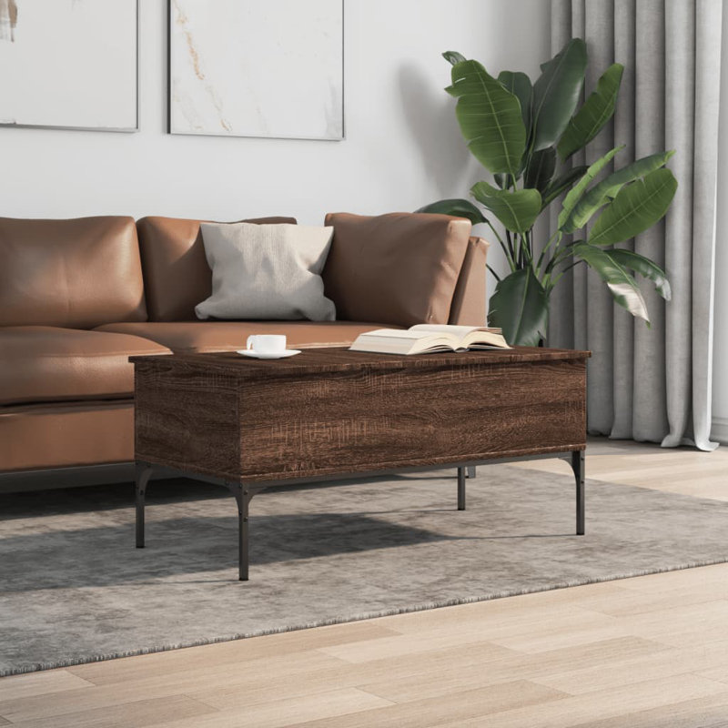 Elle Lift Top Four Leg Coffee Table with Storage, Brown Oak