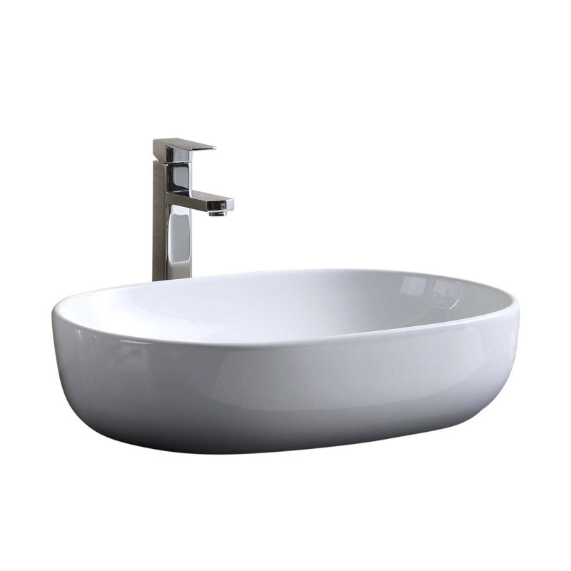 Modern Vitreous China Oval Vessel Bathroom Sink
