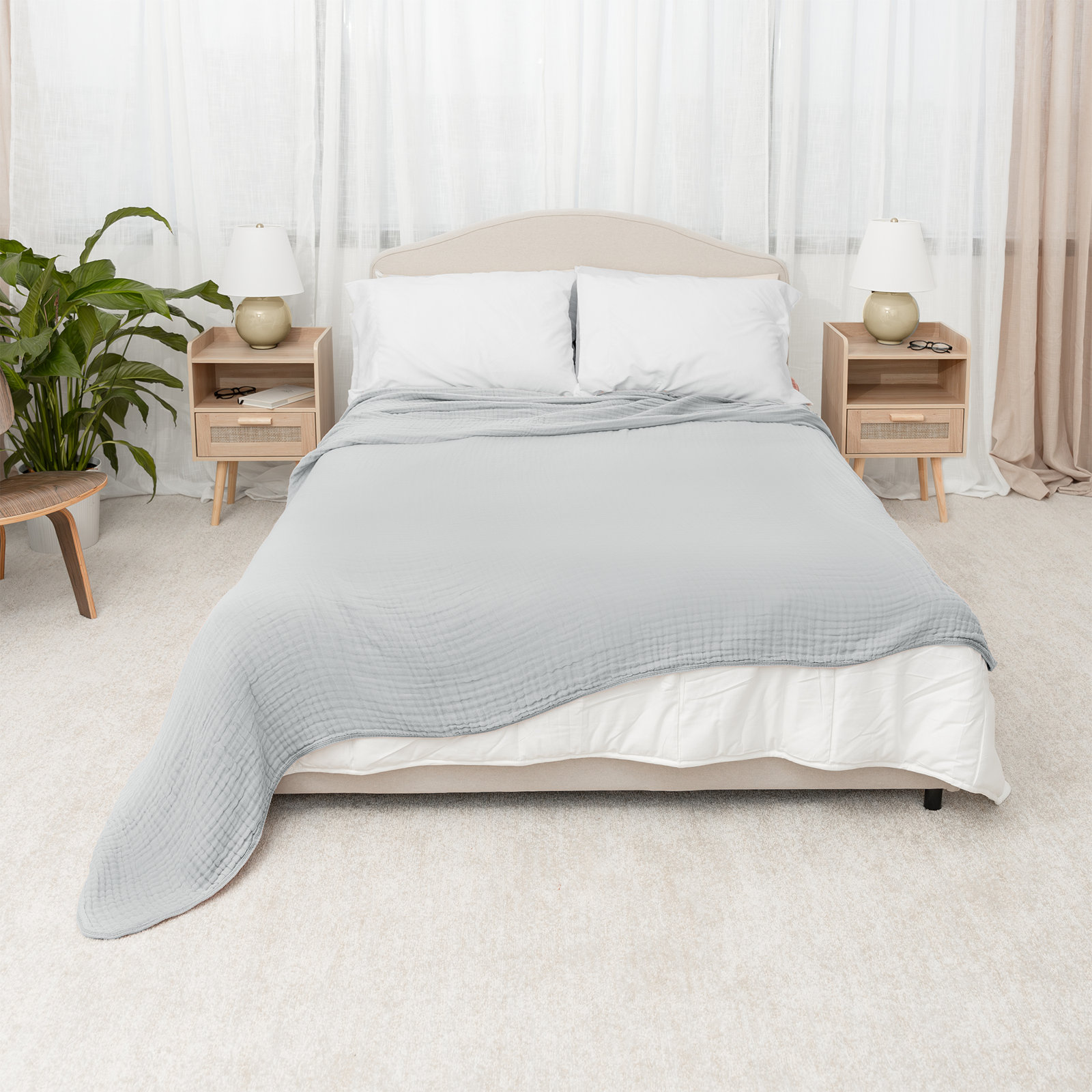 Karlina Muslin Blanket, King, Gray