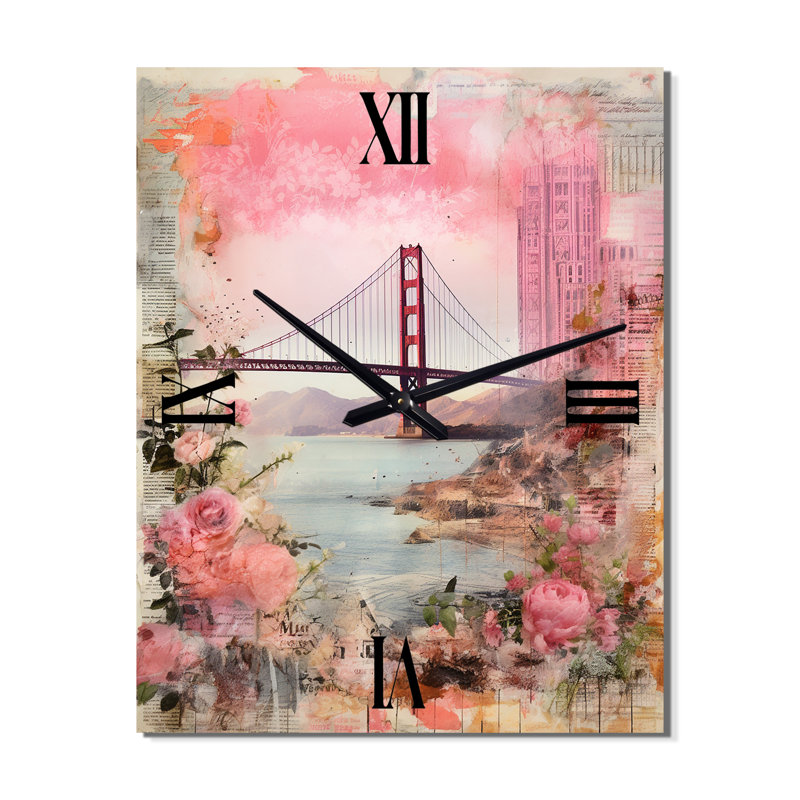 Golden Gate San Francisco - Collage rose rétro - horloge murale San Francisco, Très grand