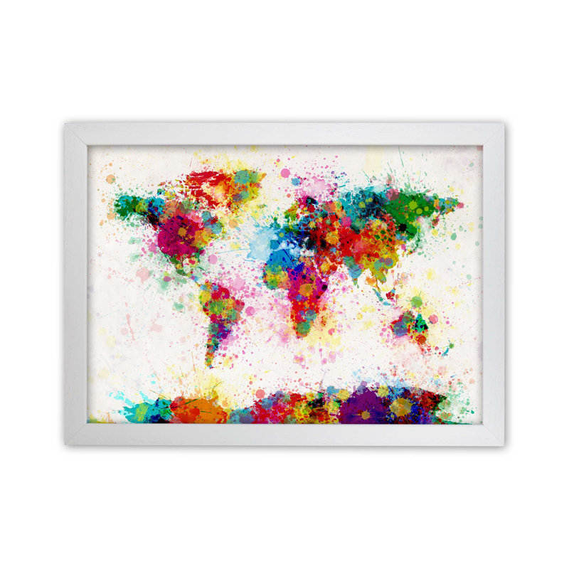 World Map by Michael Tompsett - Print, White Framed, 64cm H x 88cm W x 3cm D