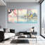 Paysage et nature Cherry Blossom Lake Temple Reflections Mountains Spring Scenery Ensemble de 3 impressions d'art sur toile-1573165184