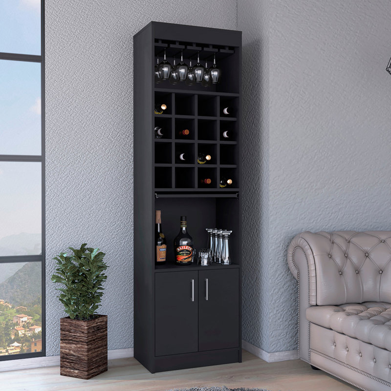 Armoire de bar Being Kava, double porte, deux tablettes, seize porte-bouteilles encastrés