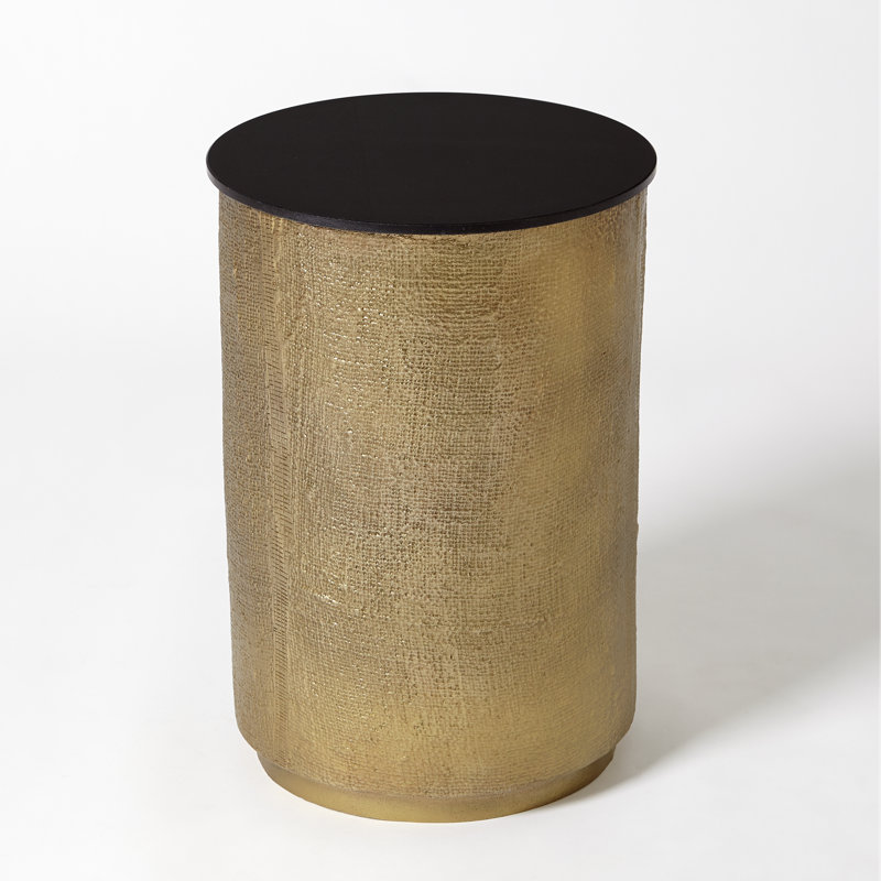 Hemp Etched Barrel Table, Antique Brass