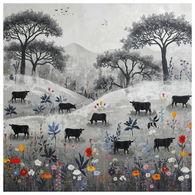 Édredon Cows In Black White Landscape
