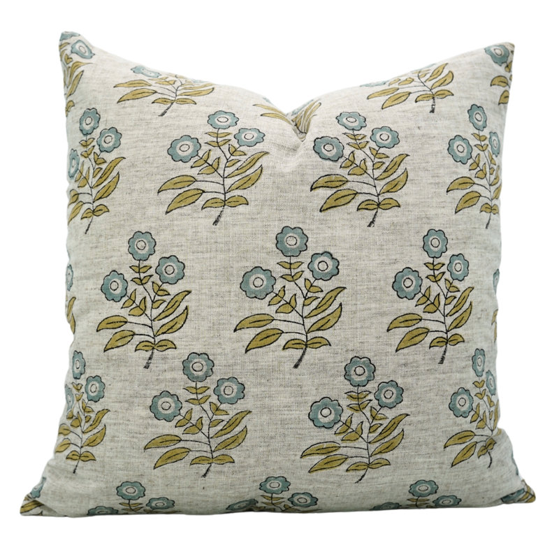 Housse de coussin en lin fabriquée à la main Fabividine Neha, H 22 po x l 22 po, Bleu